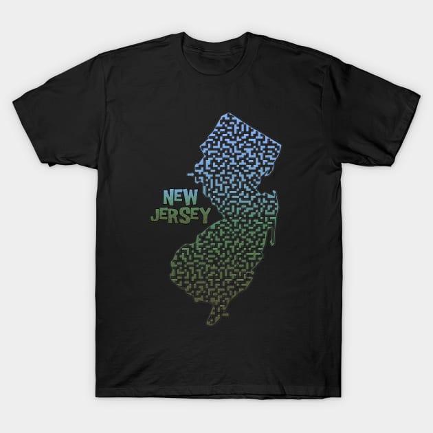 New Jersey State Outline Maze & Labyrinth T-Shirt by gorff